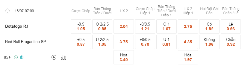 Soi kèo Botafogo vs Bragantino lúc 07h00 ngày 16/7 - Brazil